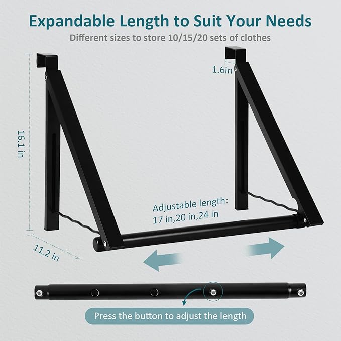 Optish Foldable Over The Door Clothes Hanger, Drying Rack for Coat, Space Saving Small Clothes Rack Door Hangers for Clothing, Black