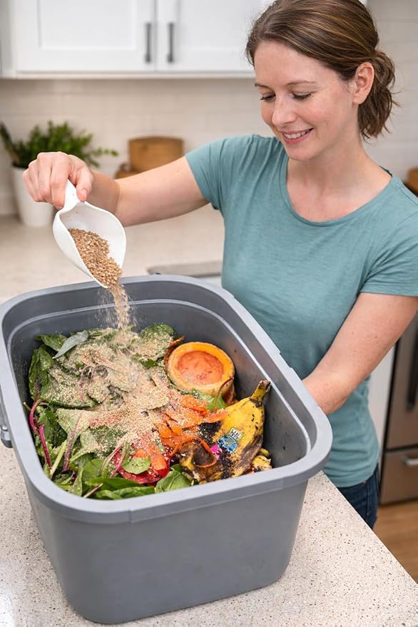 Easy Snap Lid Bokashi Compost Kit- Two Sets, 2.2 LBS Premium Bokashi Bran Included, Start to Turn Your Kitchen Waste into Organic Nutrients for Your Gardening (2)