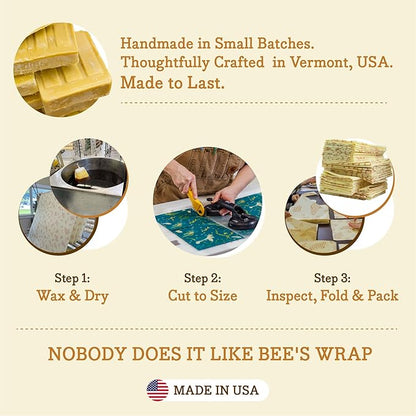 Bee's Wrap Beeswax Wraps for Food - 3 Pack of Assorted Beeswax Wraps - Small, Medium & Large Wrap - Plastic Free Made in USA Reusable Natural Food Wrap - Fresh Fruit Print