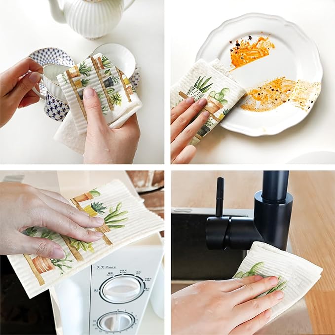 8 Pack Swedish Dishcloths Reusable Paper Towels Swedish Dish Towels Cellulose Cleaning Cloths Biodegradable and Reusable Kitchen Dish Rags