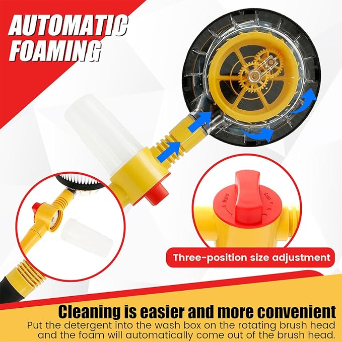 Auto Rotating Car Wash Brush Multifunctional Car Foam Cleaning Kit with 360° Spin Head Portable Chenille Car Scrub Brush High Pressure Cleaning Tool Long Handle for Home Car ZHAZHAMO
