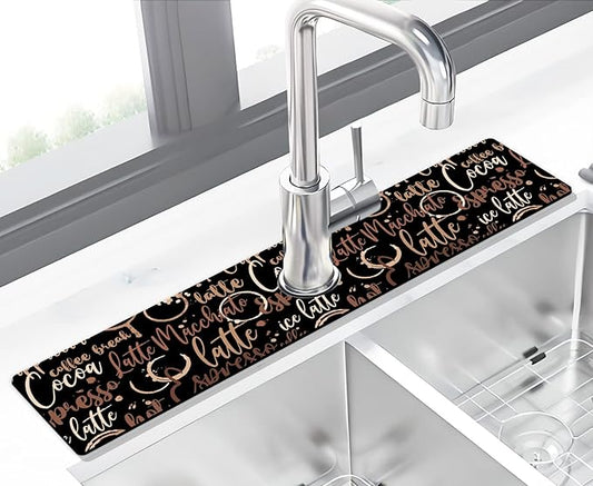 Kitchen Sink Splash Guard Faucet Mat Super Absorbent Fast Drying Mat Sink Gadgets Splash Guard Behind Faucet Drip Catcher for Kitchen (Coffee, 23.5x5.5in)