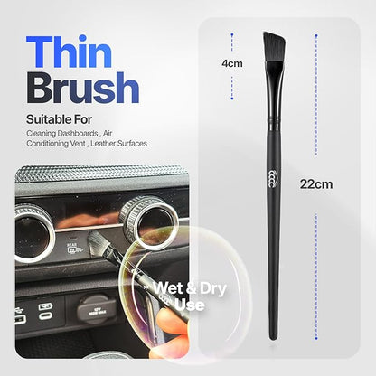 5 Pcs Car Detailing Brush Set – 2 Pcs Ultra-Soft for Delicate Leather, Screens & Trim, 2 Pcs Nylon for Wheels, Tires & Tough Dirt, 1 Pc Boar Hair for All-Purpose Interior & Exterior Detailing