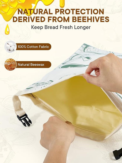 2 Pack Zippered Beeswax Bread Bags 17×13 Inch Large Cotton Sourdough Bread Bags Reusable Bread Storage Bags for Homemade Bread Freezer Safe for Bagel Croissant & Baguette Kitchen Baking Supplies