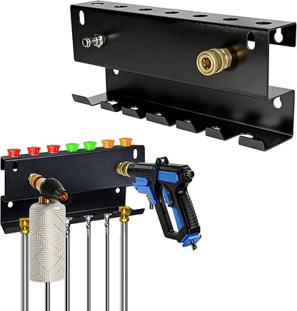 Wall-Mounted Pressure Washer Gun Holder - Universal 1/4" Quick Connect Rack for Gun, Foam Cannon & Nozzles | Rustproof Metal Storage for Garage, Car Wash, Garden(C-PWGH-S)