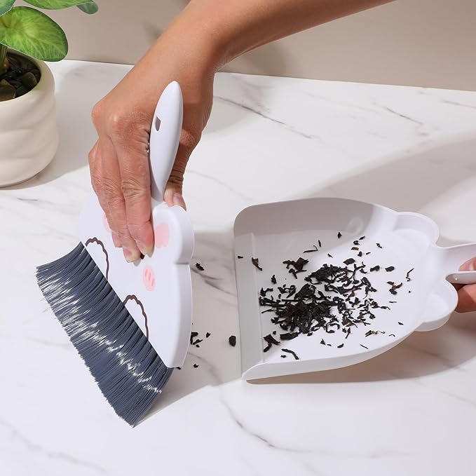 Upgrade Small White Broom and Dustpan Set, Hand Dustpan and Brush Set, Cute White Mini Broom and Dust pan Sets, Little Dust Pan for Home Use Tabletop Debris Cleaning Pet Guinea Pig Cages