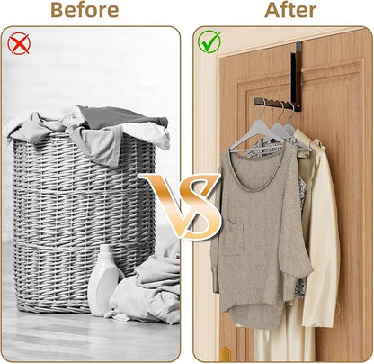 ZMBESUP Over The Door Hanger Folding Clothes Drying Rack, Folding Hanging Coat Rack for Indoor Laundry Room Compact Small Space Foldable Portable Clothing Hanger Hook Collapsible- 2 Pack（Black）