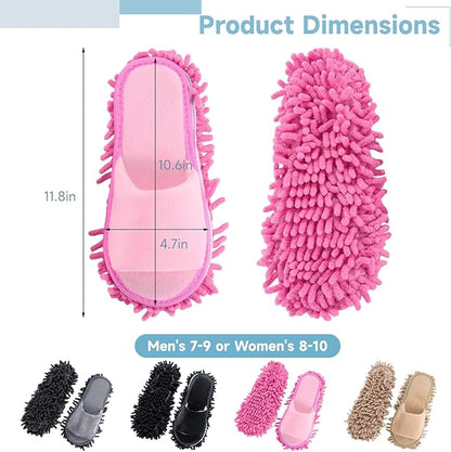 4 Pairs Washable Chenille Mop Slippers - Men & Women Floor Cleaning Slippers, High-Efficiency Dust Removal, 4 Colors Funny Mop Shoes for Living Room, Bedroom, Bathroom, Kitchen