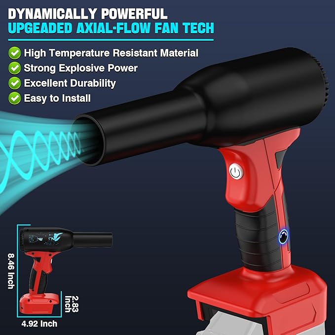 500W Cordless Air Duster for Milwaukee 18V M18 Battery, 400G High Power Wind Speed Compressed Air Blower, Rechargeable Electric Jet Dry for Keyboard PC Electronics Cleaning Replace Canned Air
