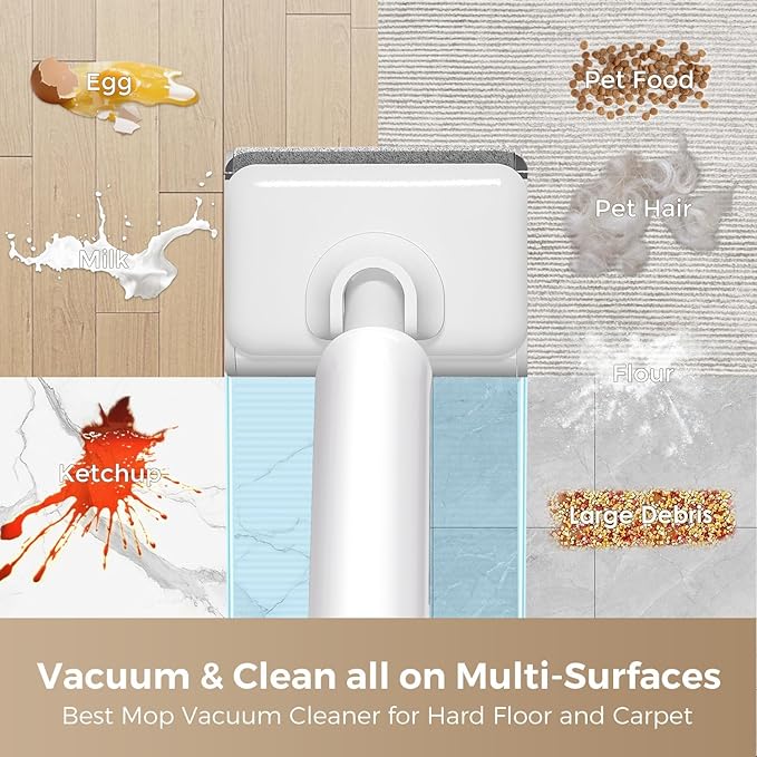 Wet Dry Vacuum Cleaner Cordless, 23000Pa Mop Combo, 45min Runtime, 180° Lay-Flat, Self-Cleaning, LED & Voice, for Hard Floors & Pet Hair