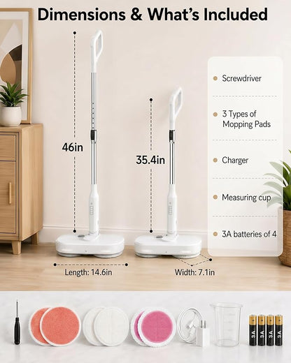 buways Lightweight Cordless Electric Mop, Self-Propelled Electric Spin Mop, Gravity Assist Pressure, 8000mAh Battery, LED Light & Water Spray, for Hardwood, Tile & Laminate Floors