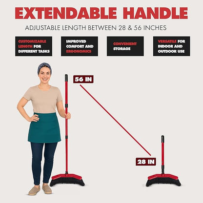 with Dustpan Combo Set – 16" Curved Head, 52" Adjustable Telescopic Handle, Soft PVC Bristles, Indoor Outdoor Broom and Dustpan Set for Kitchen, Pet Hair, Dust & Debris