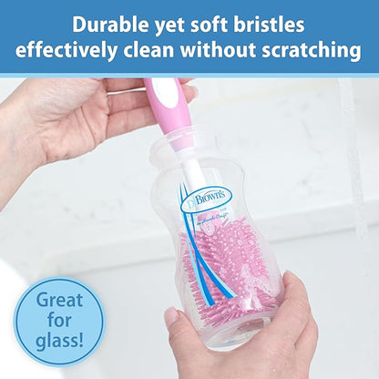 Dr. Brown's Soft Touch No Scratch Baby Bottle Cleaning Brush, Nipple Cleaner & Suction Cup Base for Easy Storage, BPA Free, Pink, 4 Pack