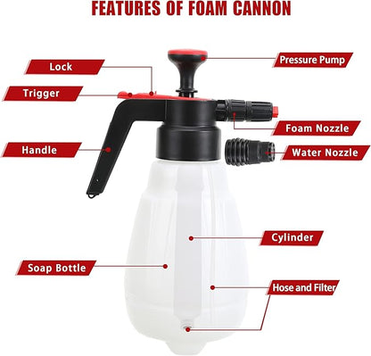 Foam Sprayer, Foaming Pump Blaster Hand Pressure Snow Foaming Cannon Water Blaster, Hand Pressurized Soap Sprayer Manual Foam Cannon Car Wash