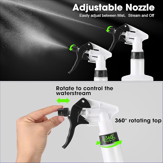 Eccliy 12 Pcs 16 Oz Plastic Spray Bottle, Adjustable Empty Reusable Sprayer for Cleaning, Planting, Water, Bathroom and Kitchen, BBQ, Commercial and Residential (Measurement,Black)