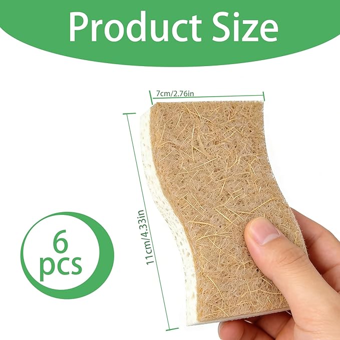 6PCS Natural Loofah Dish Sponges, Biodegradable Non-Toxic Loofah Dish Scrubbers for Washing Dishes