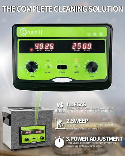 ONEZILI 6L Ultrasonic Cleaner, 180W 40kHz Ultrasonic Parts Cleaner, Adjustable Power, Sweep & Degas for 360°Cavitation Cleaning- Industrial Ultrasonic Cleaning Machine for Hardware & Mechanical Parts