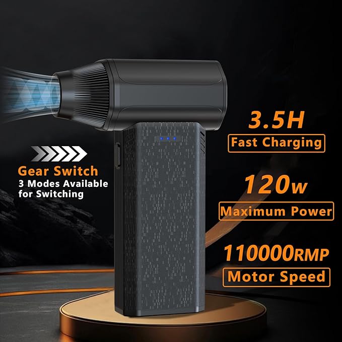 Compressed Air Duster-110000RPM Super Power Electric Air Duster, 3-Gear Adjustable Mini Blower with Fast Charging, Dust Blower for Manchine, Keyboard, House, Outdoor and Car