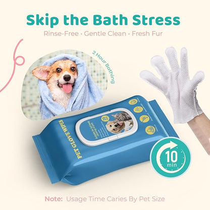 Pet Glove Wipes for Dogs & Cats with Coconut Scent, No Rinse Full Body Cleaning Large Gloves (9.84 x 9.05 inch), Gentle Grooming for Paws Face Ears Eyes Coat, Alcohol Free, 20 Pack