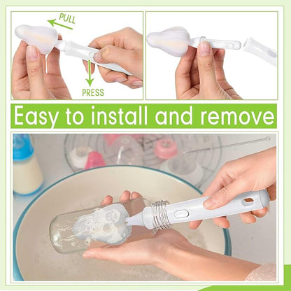 Willinglong 22 Pcs Sponge Bottle Nipple Brushes Set Including 12 Pcs Bottle Sponge Brush Heads 6 Interchangeable Nipple Brush Handles and 4 Long Straw Brushes for Baby Bottles (White and Green Handle)