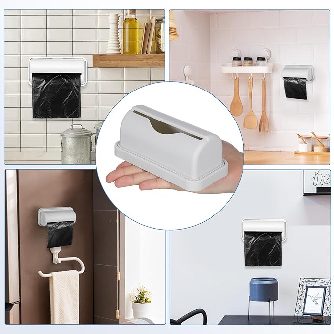 Toyvian Trash Bag Dispenser, 2pcs Wall Mounted Grocery Bag Holder Dispenser Under Sink Garbage Storage Organizer for Kitchen Bathroom Pantry Space Saving Plastic Container (Grey)