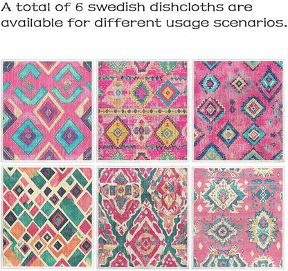 Swedish Dishcloths for Kitchen – 6 Pack Cellulose Reusable Cleaning Paper Towels – Soft, Quick-Drying, Washable Dish Rags for Kitchen, Counters & More (Pink Stripe)