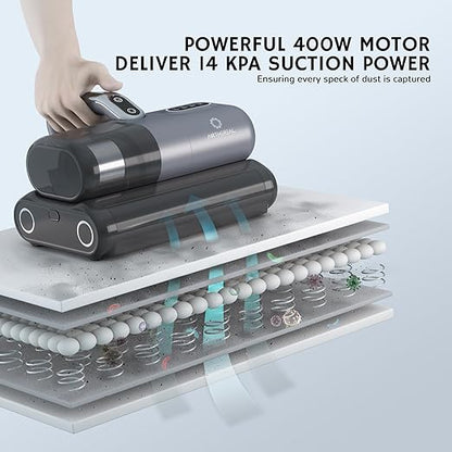 AIRTHEREAL Bundle | M1 Mattress Vacuum Cleaner with 4-Spare Filters, Bed Vacuum with High-Frequency Vibration - 80,000 RPM Dual Brushroll Rotation, UV-C Light, Dust Sensor
