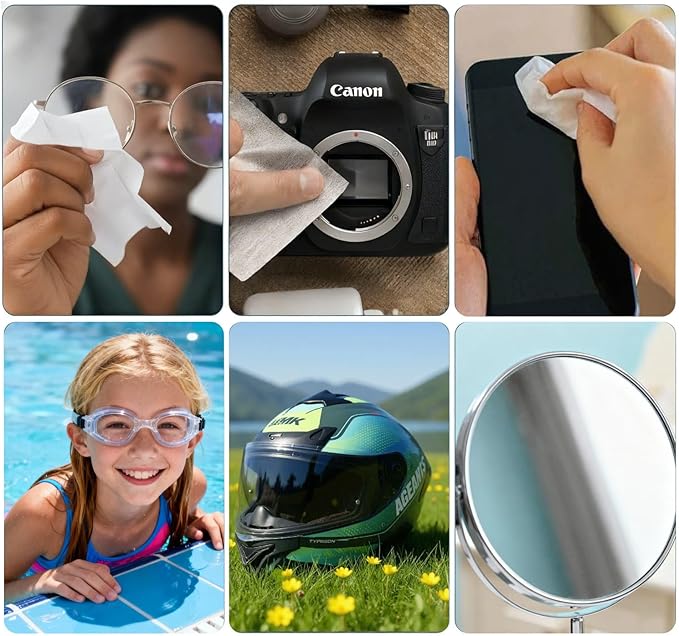 Anti-Fog Wipes for Glasses – Eye Glasses Cleaner Wipes, 100 Pack, Individually Wrapped, Pre-Moistened, Quick-Dry, Scratch-Free for Goggles, Camera, Watch, Lens, Laptop, Phone Screens