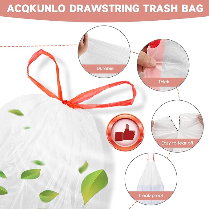 5 Gallon Trash Bags Drawstring Unscented - 1.1 Mil White Small Garbage Bags 125 Count 18 Liter Recycling Small Wastebasket Plastic Bags Kitchen Office Bathroom Liners Strong Thick Bulk Magesh