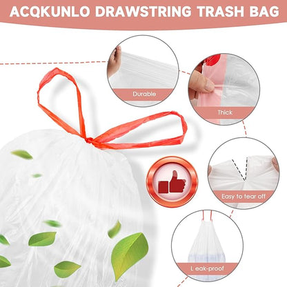 Small Drawstring Garbage Bags 4 Gallon - Unscented Clear White 4 Gal Trash Bags 60 Count 15 Liters Strong Plastic Mini Waste Basket Bathroom Office Liners for Home Kitchen Can Bulk Magesh