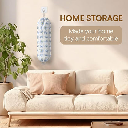Plastic Bag Holder Dispenser, Plastic Grocery Bag Organizer & Wall Mount Paper Trash Bags Saver Storage for Kitchen Home Pantry Decor - Blue Floral Shopping Bags Storage Dispenser