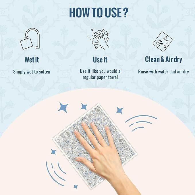 Quera Swedish Dishcloths for Kitchen Blue Botanical Floral Absorbent Cotton Kitchen Dish Towel for Party Home Housewarming Hand Washing Wipes 6.7 x 7.7 Inch, 6Pcs