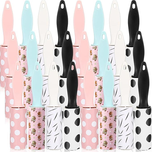 Hushee 24 Pcs Mini Lint Rollers for Pet Travel Size Clothes Roller Hair Lint Removers Sticky Tool for Clothes, Gift Bags, Pet Hair Removal