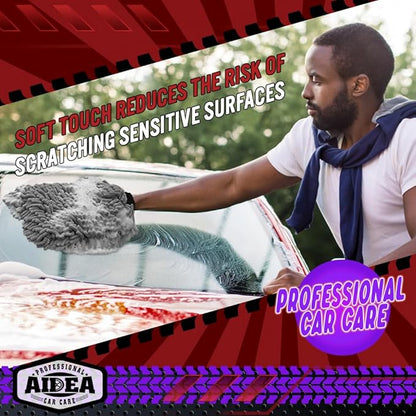 AIDEA Car Wash Mitt Microfiber-2Pack, Scratch-Free& Lint-Free, Premium Chenille Microfiber Wash Mitt-Grey Extra Large Size (8''X12'')
