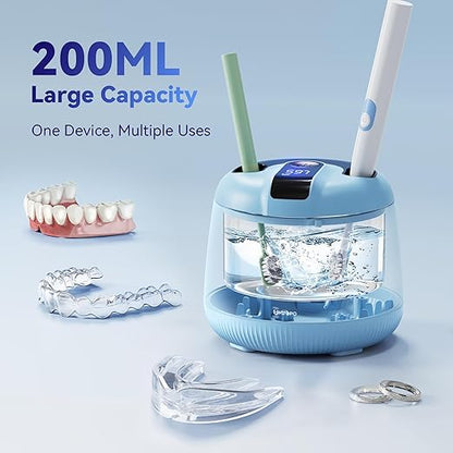 Ultrasonic Retainer Cleaner Machine 48kHz, Dental Cleaning Pod, Ultrasonic Retainer Cleaner for Dentures, Aligners, Mouth Guards, Toothbrush Heads and Jewelry with 200ML Capacity, LAB Supply