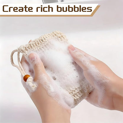 10 Pack Sisal Soap Saver Bags - Exfoliating Foaming Mesh Bar Soap Pouch with Drawstring, Reusable Shower & Bath Body Scrubber, Fast Drying