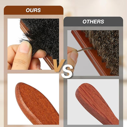 4Pcs Shoe Brush, Premium Horse Hair Brush for Leather, Professional Shoe Polish Brush, Long-lasting Shoe Cleaning Brush, 100 Percent Horsehair Shoe Brush Shine Kit for Cleaning and Polishing