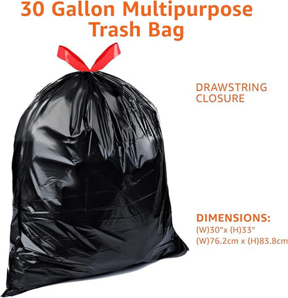 Amazon Basics Trash Bags, 30 Gallon, 50 Count | Drawstring | Multipurpose | Pack of 2