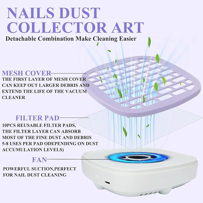 USB Mini Manicure Nail Vacuum Cleaner Strong Suction Nail Dust Collector Portable Nail Art Vacuum Dust Cleaner Extractor Fan (PINK)