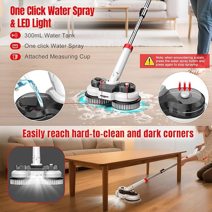 Cordless Electric Mop for Milwaukee M18 Battery (NO Battery), 2 In 1 Spin Mop & Floor Scrubber Machine with LED Light & Water Spray, 800 RPM Electric Mops for Floor Cleaning, Hardwood,Tile,Toilet,Tub