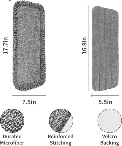 16.5 inch Mop Pads Refills, 3 Pack Microfiber Reusable Replacement Mop Pads Flat Replacements Heads for Wet Or Dry Floor Cleaning and Scrubbing, Grey Tassel