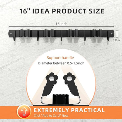 Broom Holder Wall Mount, Improved Non-slip Mop and Broom Holder Wall Mount, Heavy Duty Broom Hanger Organizer for Closet Laundry Garden Garage Storage (4 Racks 5 Hooks)