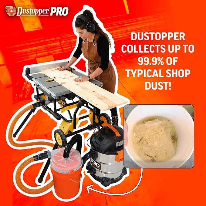 Dustopper PRO Low-Profile Dust Separator Only Elbows & Hose Sold Separately, Up to 99.9% Efficiency, Vacuum Accessories for Wet/Dry Vac with at Least 5HP, Fits 2-½” Nominal Fittings