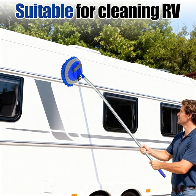 15° Curved Car Wash Brush with Long Handle 43" Extension Cleaning Mop Exterior Interior Carwash Duster 3-Section, 90° Pivoting Extralarge Microfiber Head for Scratch-Free Car, SUV & Truck (Blue)