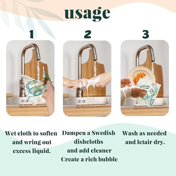 Ocean Turtle Fish Swedish Dishcloths for Kitchen, 4 Pack Ocean Summer Gifts Swedish Dish Cloths Towels for Kitchen Bathroom Office Housewarming Gifts, Papaya Reusable Paper Towels Washable