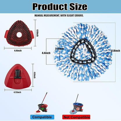 6PCS Spin Mop Replacement Heads,with Only Fit for RinseClean 2-Tank System,Machine Washable & Easy to Replace.Including 4 Spin mop Replacement Heads, 2 Brush Head
