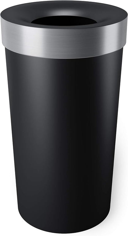 Umbra Vento Kitchen Trash Can – Large 16 Gal (62 L) Open Top Garbage Can for Home & Office – Modern Clean Design, Black/Nickel