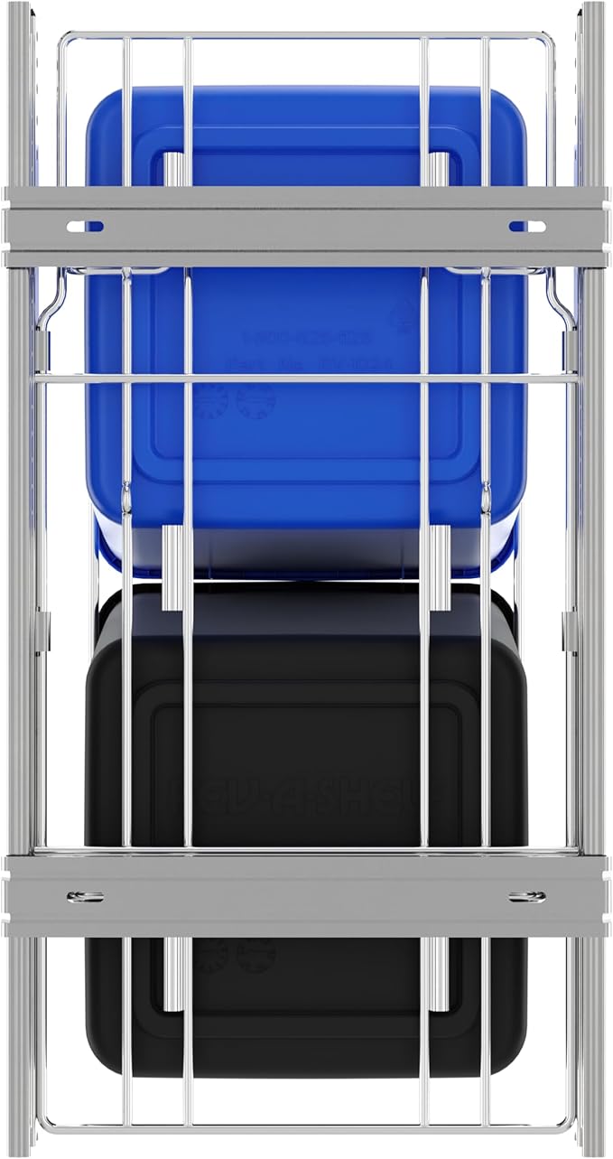 Rev-A-Shelf Double 27 Qt Pullout Trash Can for Base Kitchen Cabinets, Garbage Waste & Recycling Bin System with Full Extension Slides, Min Opening Width of 11.5", Blue/Black, RV-15KD-2218C-S