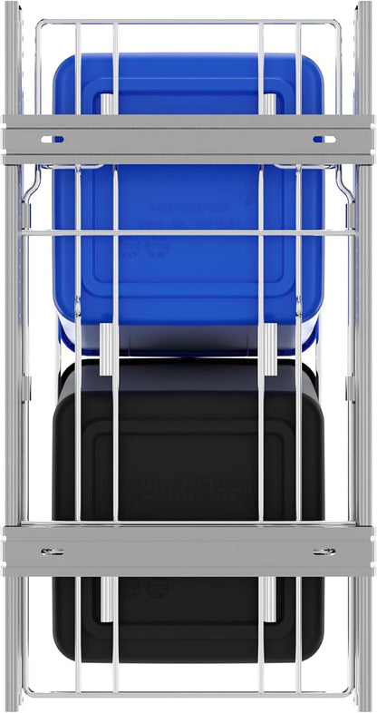 Rev-A-Shelf Double 27 Qt Pullout Trash Can for Base Kitchen Cabinets, Garbage Waste & Recycling Bin System with Full Extension Slides, Min Opening Width of 11.5", Blue/Black, RV-15KD-2218C-S