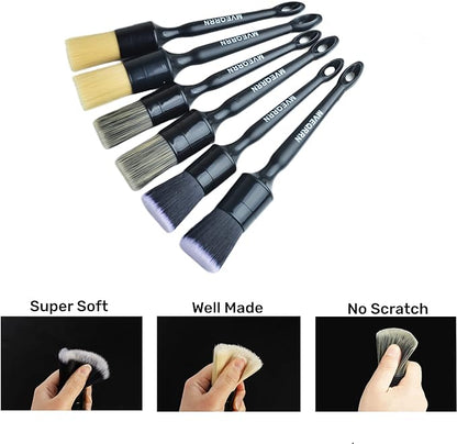 MVEQRRN 6pcs Car Detailing Brush Set-2pcs Boars Hair Car Detailing Brushes,2pcs Ultra Soft No Scratch Detailing Brush for Air Vent,Leather Seat 2pcs Detail Brushes car Detailing for Interior Exterior